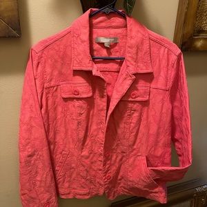 Croft & Barrow Womens Stretch Coral Flower Print Knit Jacket.